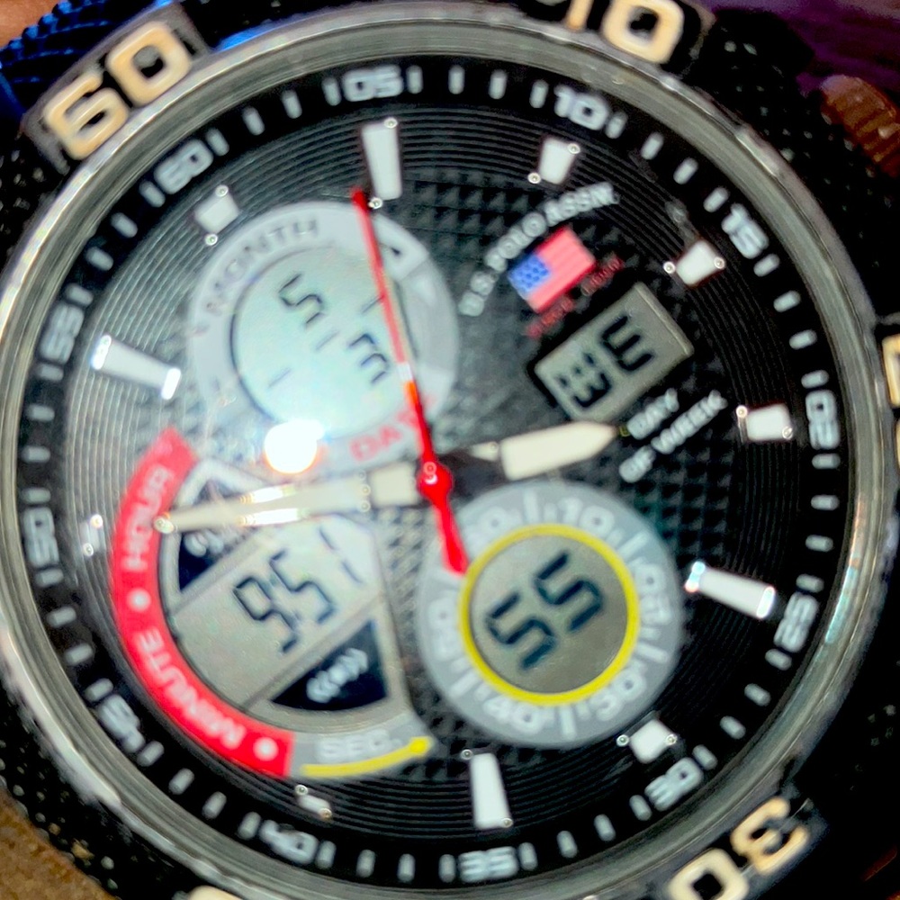BLACK US POLO ASSN WATCH : Colors include notes of red, white blue and silver